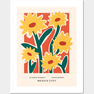 Flower market print, Sunflowers, Mexico city, Posters aesthetic, Red yellow, Flower art, Floral art Posters and Art